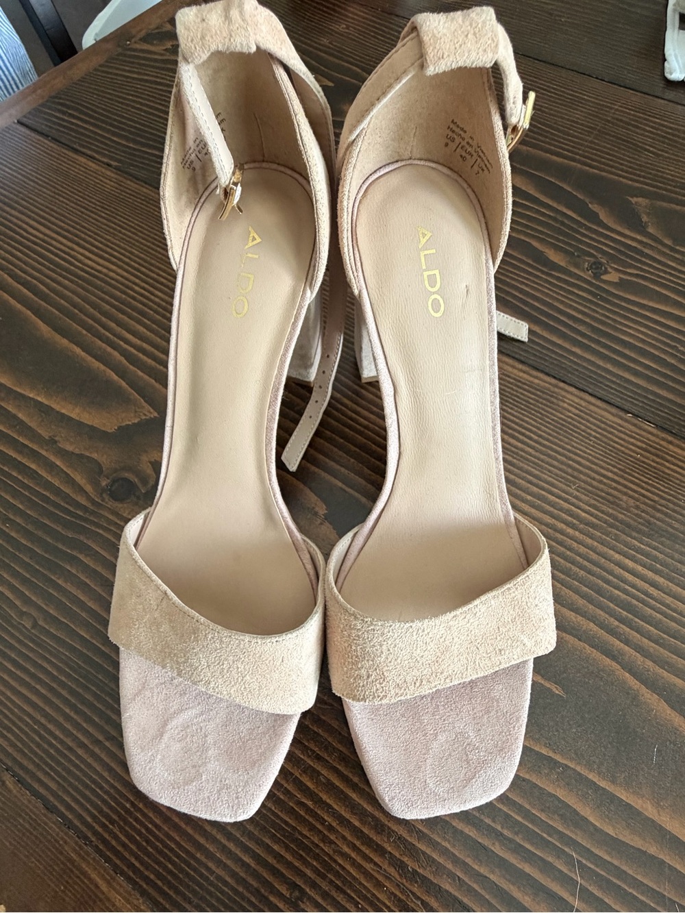 ALDO Blush Beige Suede Block Heel Sandals